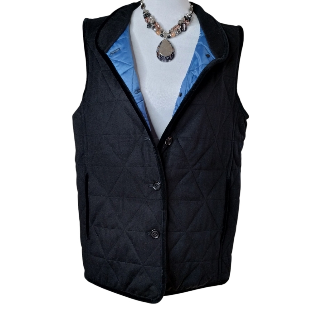 Jane Post New York Black And Blue Lined Quilted Vest Size M